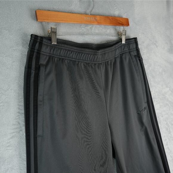 Adidas Pants Mens L 3-Stripes Tapered Gray Joggers Open Bottom Zippered Pockets - Picture 1 of 14